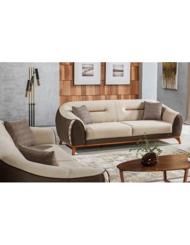 Canapé rembourré avec tissu, 3 places, avec fonction sommeil pour 1 personne Berlin Crème / Marron K1, l242xA106xH85 cm store