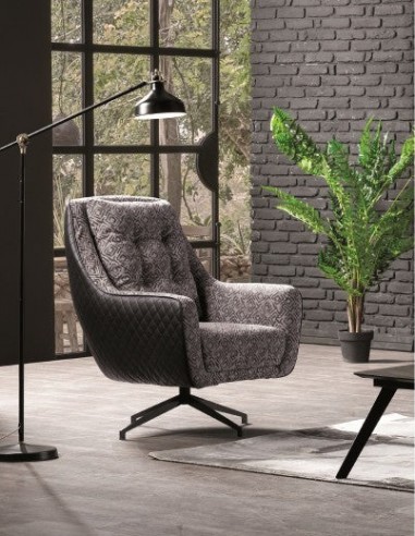 Fauteuil fixe rembourré en tissu et cuir écologique Miranda Gris K1, l78xA82xH101 cm Jusqu'à 80% De Réduction