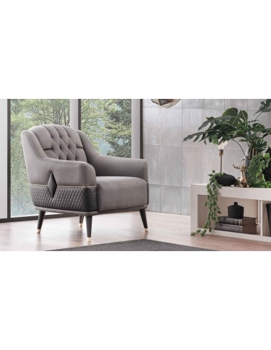 Fauteuil fixe rembourré en tissu et éco-cuir, avec pieds en bois Diamond gris foncé / noir, l84xA89xH92 cm de la marque