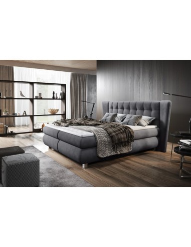 Lit recouvert de tissu Florentino Boxspring Gris, surmatelas inclus, 200 x 180 cm de votre