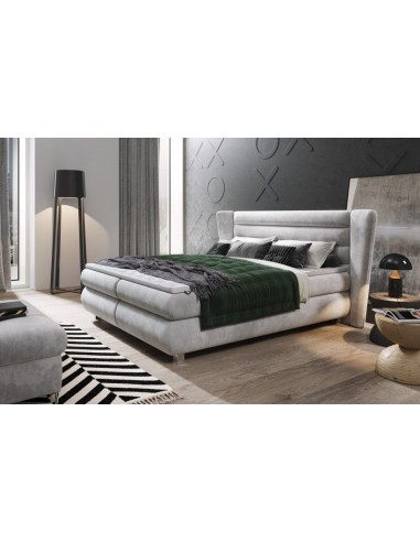 Lit rembourré en tissu Valentino Boxspring Gris clair, surmatelas inclus, 200 x 160 cm la livraison gratuite