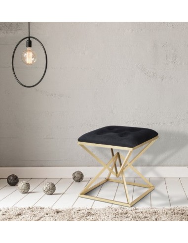 Tabouret rembourré avec pieds en tissu et métal Pyramid Noir / Doré, l45xA45xH48 cm en stock