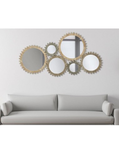 Décoration murale avec miroir, en MDF Ingranaggio Natural, l137xA3xH73,5 cm plus qu'un jeu 