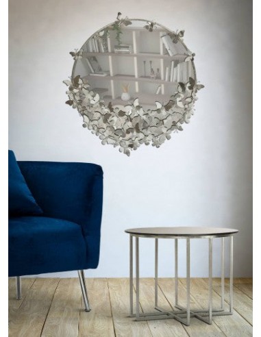 Miroir décoratif en métal Butterfly d'argent, Ø91 cm Livraison rapide