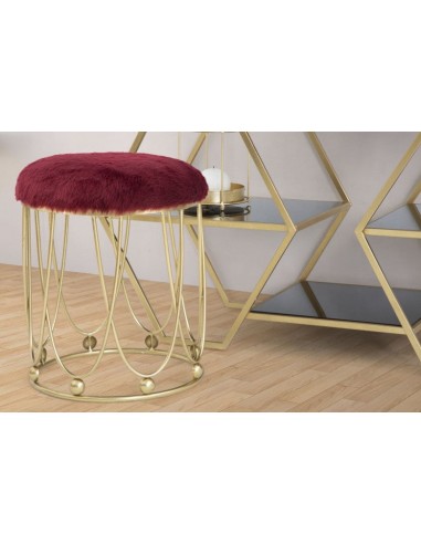 Tabouret en métal, rembourré en tissu Amelie Bordeaux / Or, Ø40,5xH46,5 cm de technologie