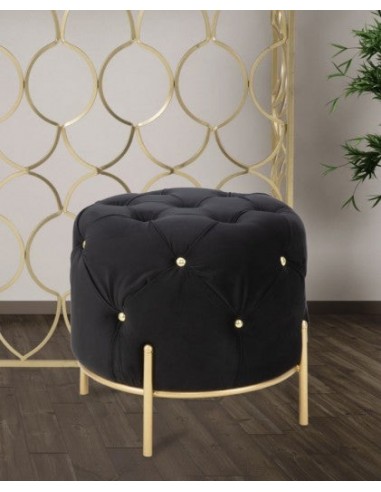 Tabouret rembourré en tissu, avec pieds en métal Diamond Noir / Doré, Ø45xH40 cm votre restaurant rapide dans 