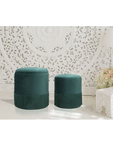 Set de 2 tabourets tapissés de tissu Lines Velvet Vert, Ø35xH42 / Ø30xH32 cm Vous souhaitez 