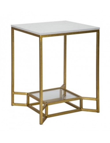 Table basse en métal et verre Double Marble Blanc/Or, L47xl47xH60 cm Dans la société mordern