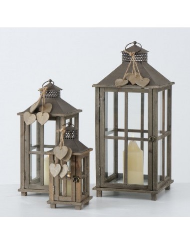 Lot de 3 lanternes décoratives en bois Polly Brun, L29xl29xH68 cm / L22xl22xH50 cm / L15xl15xH34 cm 2023