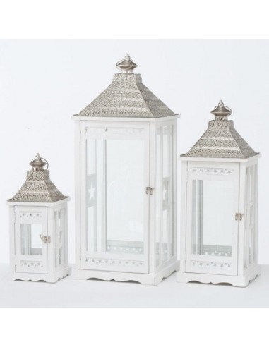 Lot de 3 lanternes décoratives en bois Kubino Blanc, L32xl32xH81 cm / L25xl25xH65 cm / L18xl18xH45 cm Voir les baskets