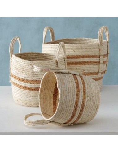 Set de 3 paniers de rangement, en feuilles de maïs Marly Natural, Ø31xH35 cm / Ø26xH30 cm / Ø21xH27 cm pour bénéficier 