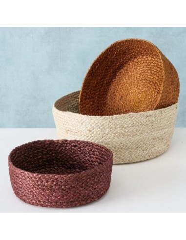 Set de 3 paniers de rangement, en Bogra Natural / Jute marron, Ø30xH12 cm / Ø26xH10 cm / Ø22xH8 cm ouvre sa boutique