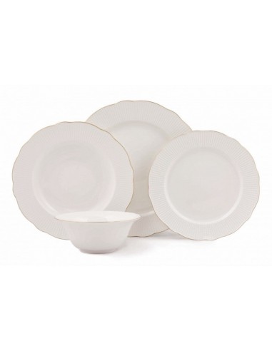 Service de vaisselle en porcelaine, Blanc / Or Bainy Dinner, 24 pièces Véritable concentré