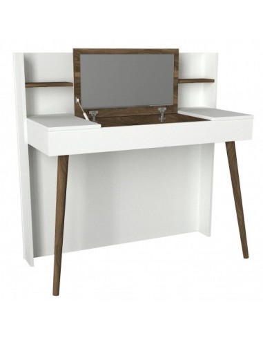 Table de maquillage palette avec miroir, Retro Walnut / Blanc, L116xl52xH120 cm en ligne