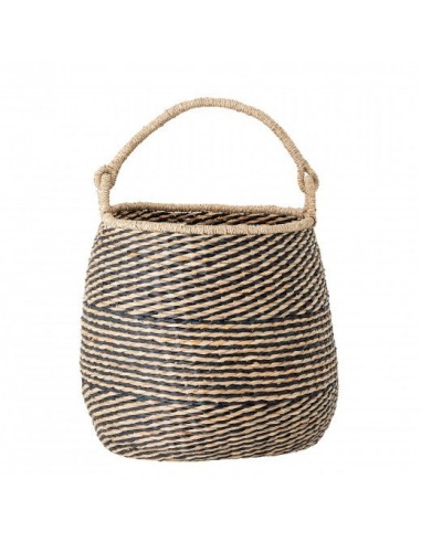 Panier de rangement en jonc de mer, Cherstin Naturel / Noir, Ø38xH35 cm Véritable concentré