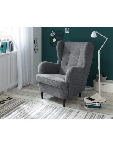 Fauteuil fixe rembourré avec tissu et pieds en bois, Oskard Gris Foncé, l78xA98xH102 cm pas cher