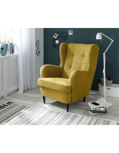 Fauteuil fixe rembourré avec tissu et pieds en bois, Oskard Mustariu, l78xA98xH102 cm pas cher chine