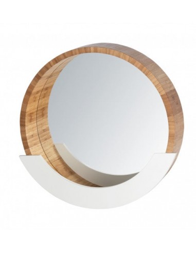 Miroir de salle de bain avec étagère, avec cadre en bambou et MDF, Finja Naturel / Blanc, Ø39xA9,5xH38 cm soldes