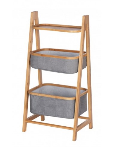 Support avec étagère et 2 paniers de rangement, en bambou et polyester, Bahari Naturel / Gris, l44xA34xH91 cm de la marque