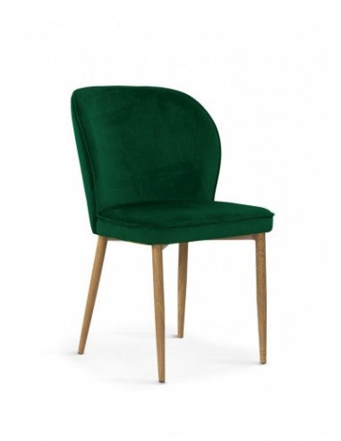 Chaise capitonnée tissu et pieds métal Aine Velours Vert / Chêne, l54xA61xH87 cm rembourrage situé sous