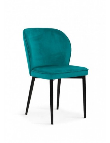 Chaise capitonnée tissu et pieds métal Aine Velours Turquoise / Noir, l54xA61xH87 cm pas cher 