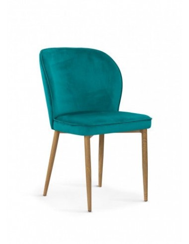 Chaise capitonnée tissu et pieds métal Aine Velours Turquoise / Chêne, l54xA61xH87 cm Livraison rapide