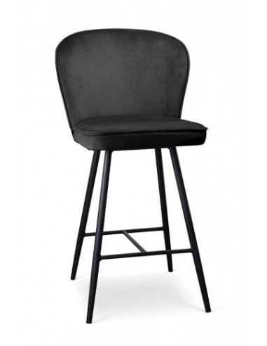 Tabouret de bar tapissé de tissu, avec pieds en métal Aine Small Noir, l50xA53xH96 cm Fin de série