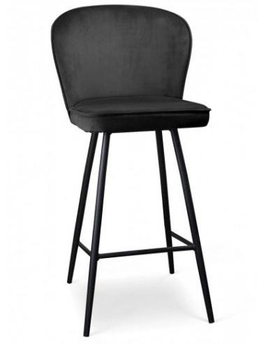 Tabouret de bar tapissé de tissu, avec pieds en métal Aine Noir, l50xA53xH106 cm france