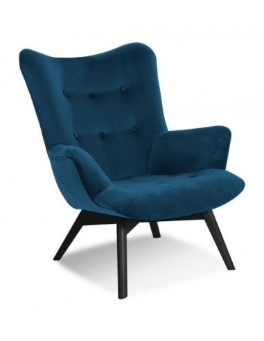 Fauteuil fixe rembourré en tissu, avec pieds en bois Ange Bleu Marine / Noir, l79xA91xH93 cm brillant des détails fins