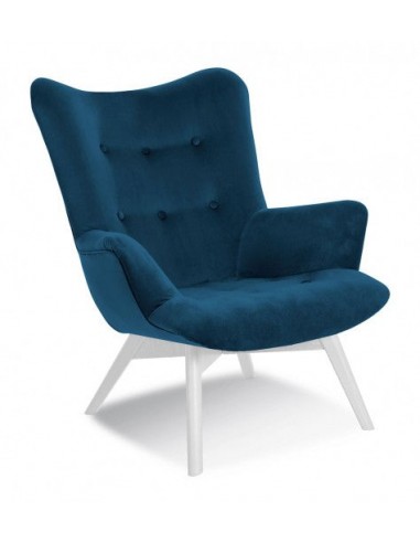 Fauteuil fixe tapissé de tissu, avec pieds en bois Ange Bleu Marine / Blanc, l79xA91xH93 cm pas cher chine