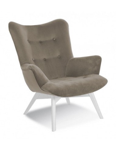 Fauteuil fixe recouvert de tissu, avec pieds en bois Angel Beige / Blanc, l79xA91xH93 cm store