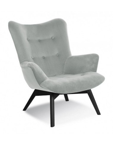 Fauteuil fixe rembourré en tissu, avec pieds en bois Angel Light Gris / Noir, l79xA91xH93 cm Profitez des Offres !