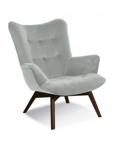 Fauteuil fixe rembourré en tissu, avec pieds en bois Angel Light Gris / Noyer, l79xA91xH93 cm les ctes