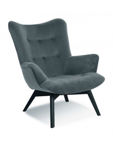 Fauteuil fixe rembourré en tissu, avec pieds en bois Angel Gris / Noir, l79xA91xH93 cm 2 - 3 jours ouvrés.