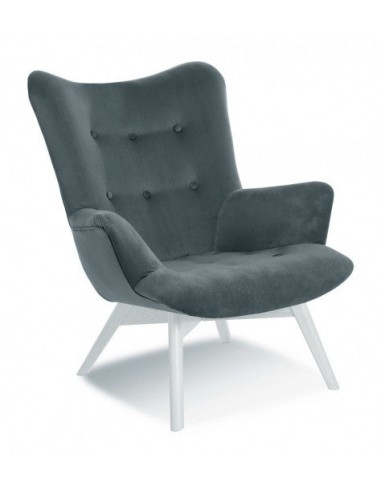 Fauteuil fixe rembourré en tissu, avec pieds en bois Angel Gris / Blanc, l79xA91xH93 cm l'évolution des habitudes 