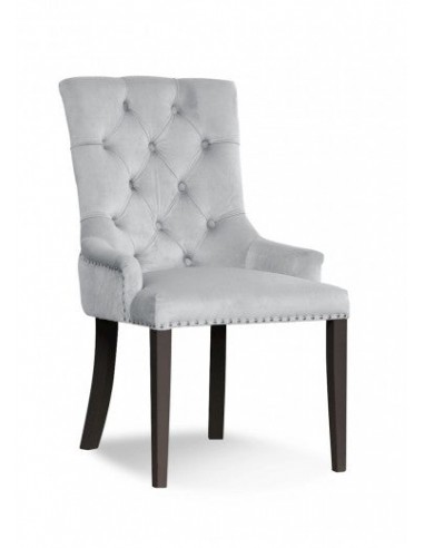 Chaise rembourrée avec tissu et pieds en bois Velours August Argent / Noir, l59xA70xH96 cm solde