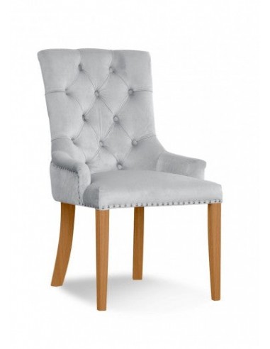 Chaise rembourrée avec tissu et pieds en bois Velours August d'argent / Chêne, l59xA70xH96 cm en linge