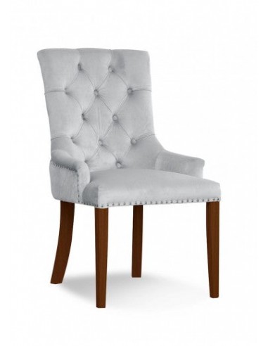 Chaise rembourrée avec tissu et pieds en bois August Velvet d'argent / Noyer, l59xA70xH96 cm ou a consommer sur place