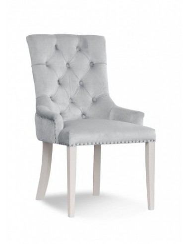 Chaise rembourrée avec tissu et pieds en bois Velours August Argent / Blanc, l59xA70xH96 cm ou a consommer sur place