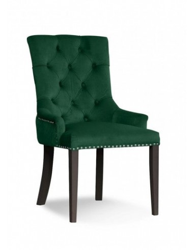 Chaise rembourrée avec tissu et pieds en bois Velours August Vert / Noir, l59xA70xH96 cm d'Europe débarque