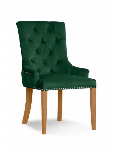 Chaise rembourrée avec tissu et pieds en bois Velours August Vert / Chêne, l59xA70xH96 cm hantent personnes