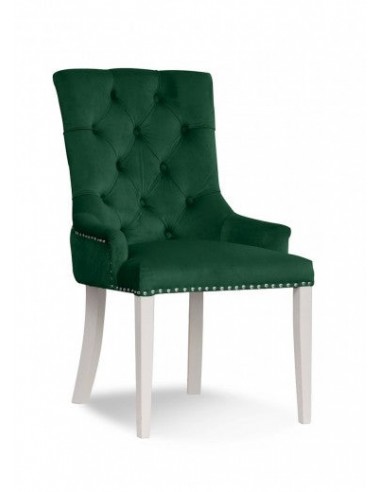 Chaise rembourrée avec tissu et pieds en bois Velours August Vert / Blanc, l59xA70xH96 cm Jusqu'à 80% De Réduction