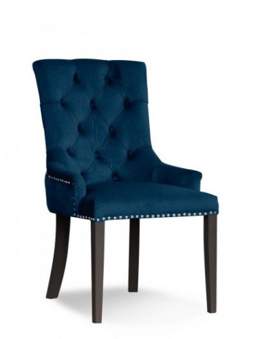 Chaise rembourrée avec tissu et pieds en bois August Velvet Navy / Noir, l59xA70xH96 cm Les magasins à Paris et en Île-de-France