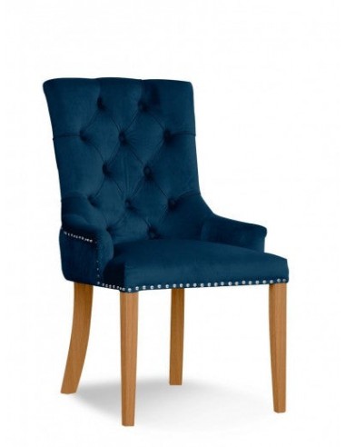 Chaise capitonnée tissu et pieds bois August Velvet Navy / Chêne, l59xA70xH96 cm Economisez 