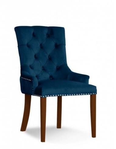 Chaise capitonnée tissu et pieds bois August Velvet Navy / Noyer, l59xA70xH96 cm Profitez des Offres !