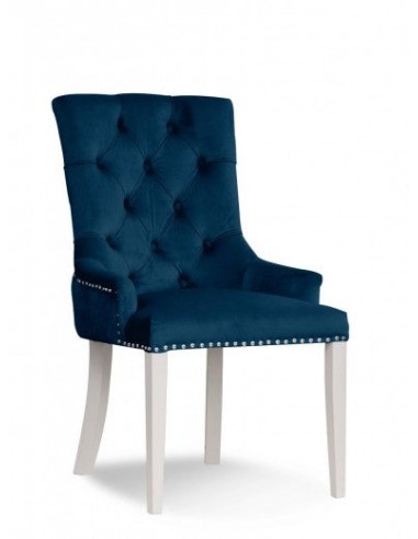 Chaise rembourrée avec tissu et pieds en bois Velours August Bleu / Blanc, l59xA70xH96 cm shop