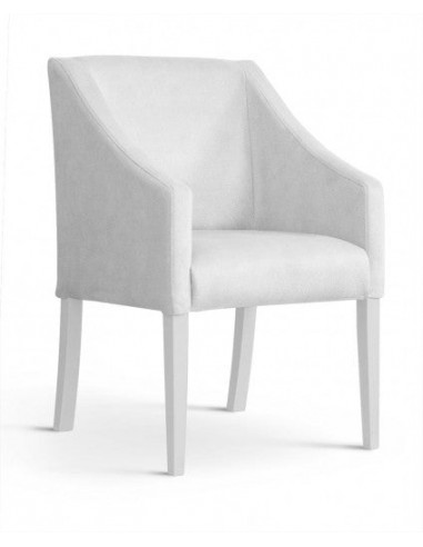 Fauteuil fixe rembourré avec tissu et pieds en bois Velours Capri Argent / Blanc, l58xA60xH89 cm Livraison rapide