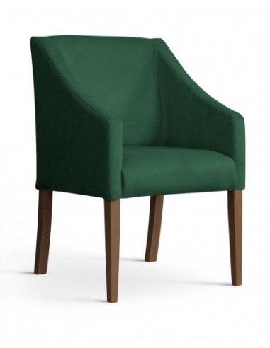 Fauteuil fixe tapissé de tissu et pieds en bois Velours Capri Vert / Noyer, l58xA60xH89 cm pas cher