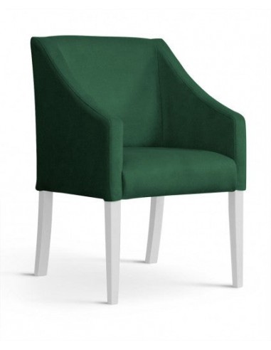 Fauteuil fixe rembourré avec tissu et pieds en bois Velours Capri Vert / Blanc, l58xA60xH89 cm Véritable concentré