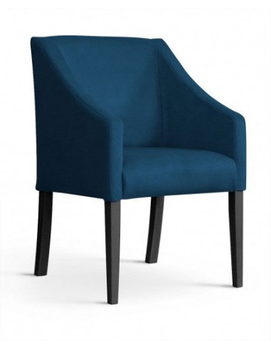 Fauteuil fixe rembourré avec tissu et pieds en bois Velours Capri Bleu / Noir, l58xA60xH89 cm acheter en ligne